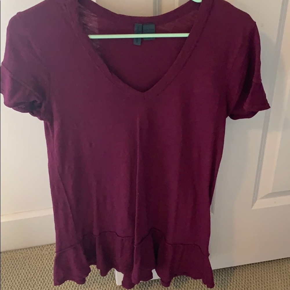 Anthropologie maroon ruffle top